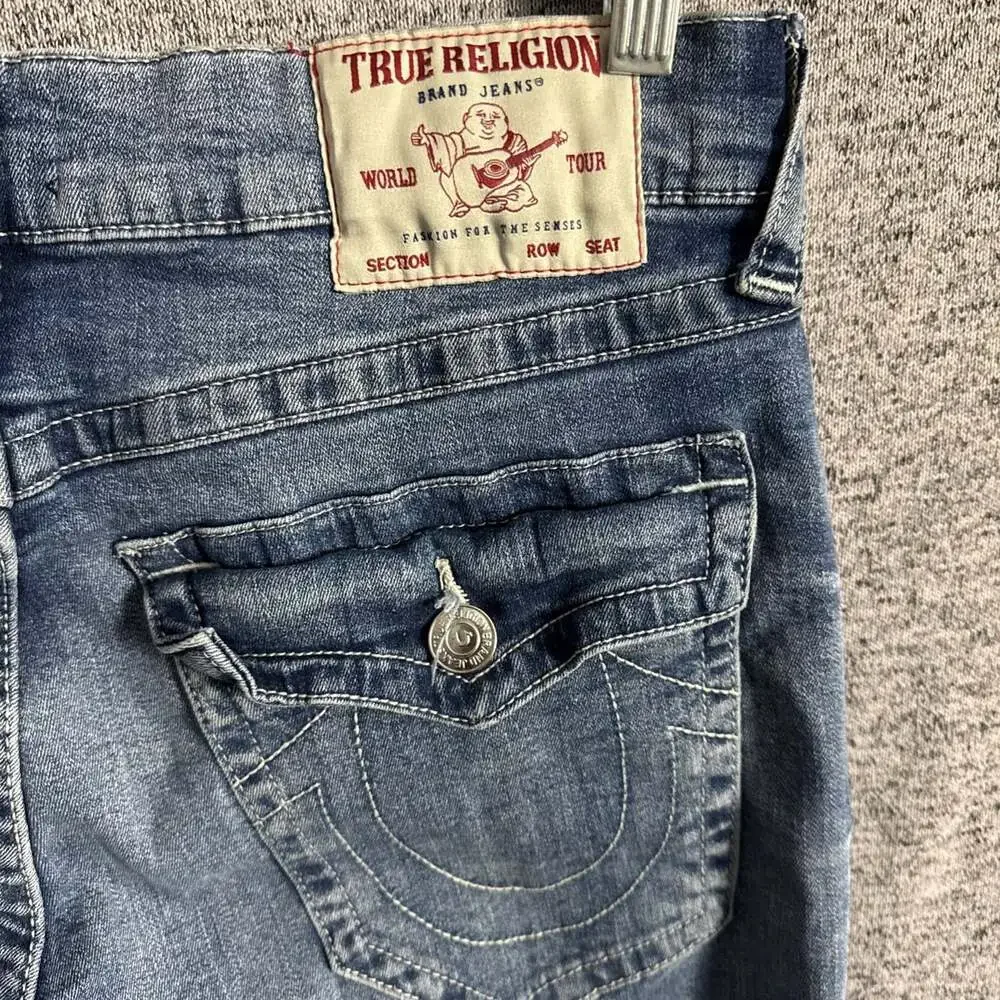 True Religion Men's 34 Blue Stretch Denim Ricky Relaxed Straight Leg Jeans